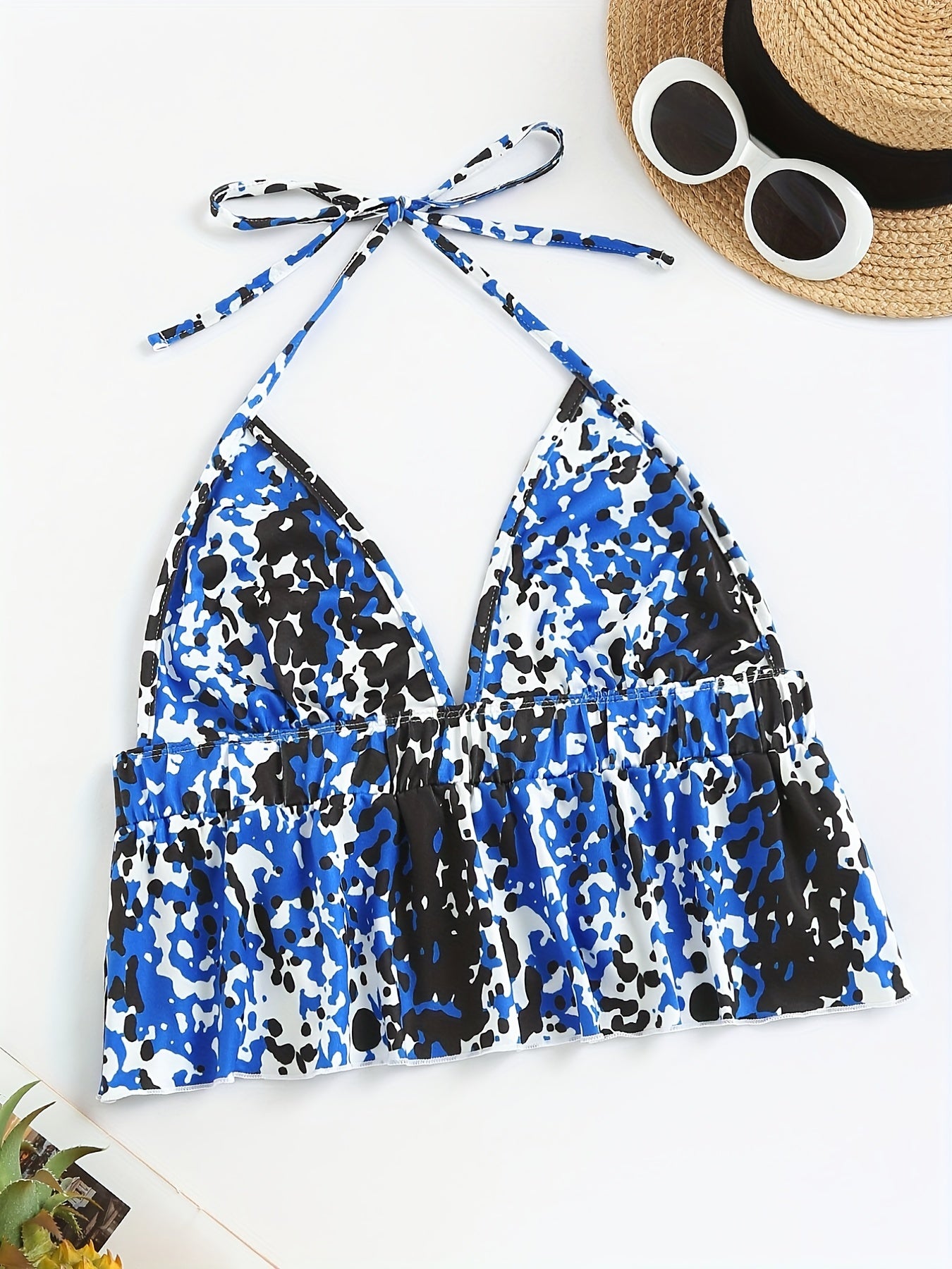 Leopard Print Halter Top Sexy Backless Lace Up All match Top Women's Lingerie