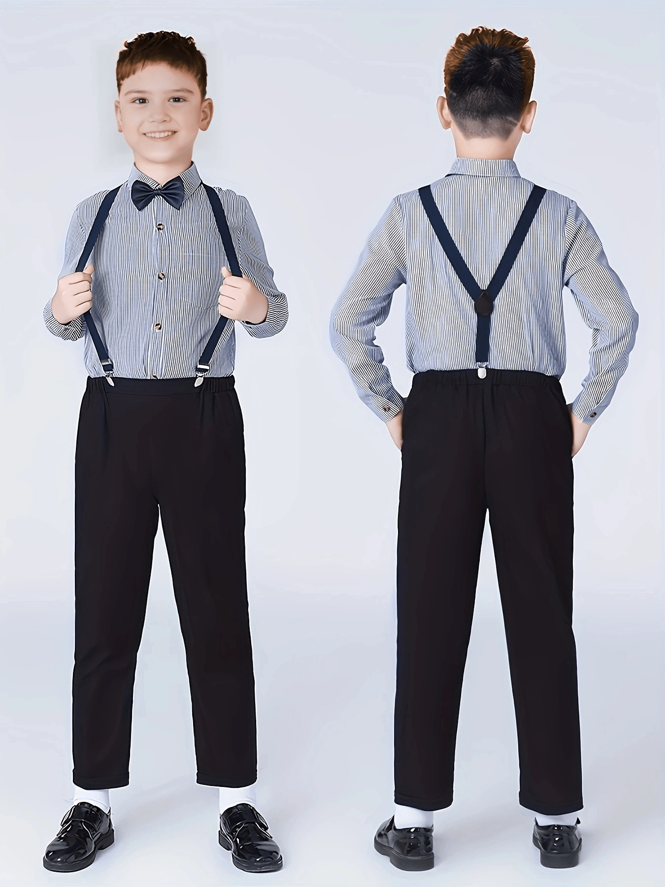 Boys Formal Top Shirt Long Sleeve Lapel Solid Color