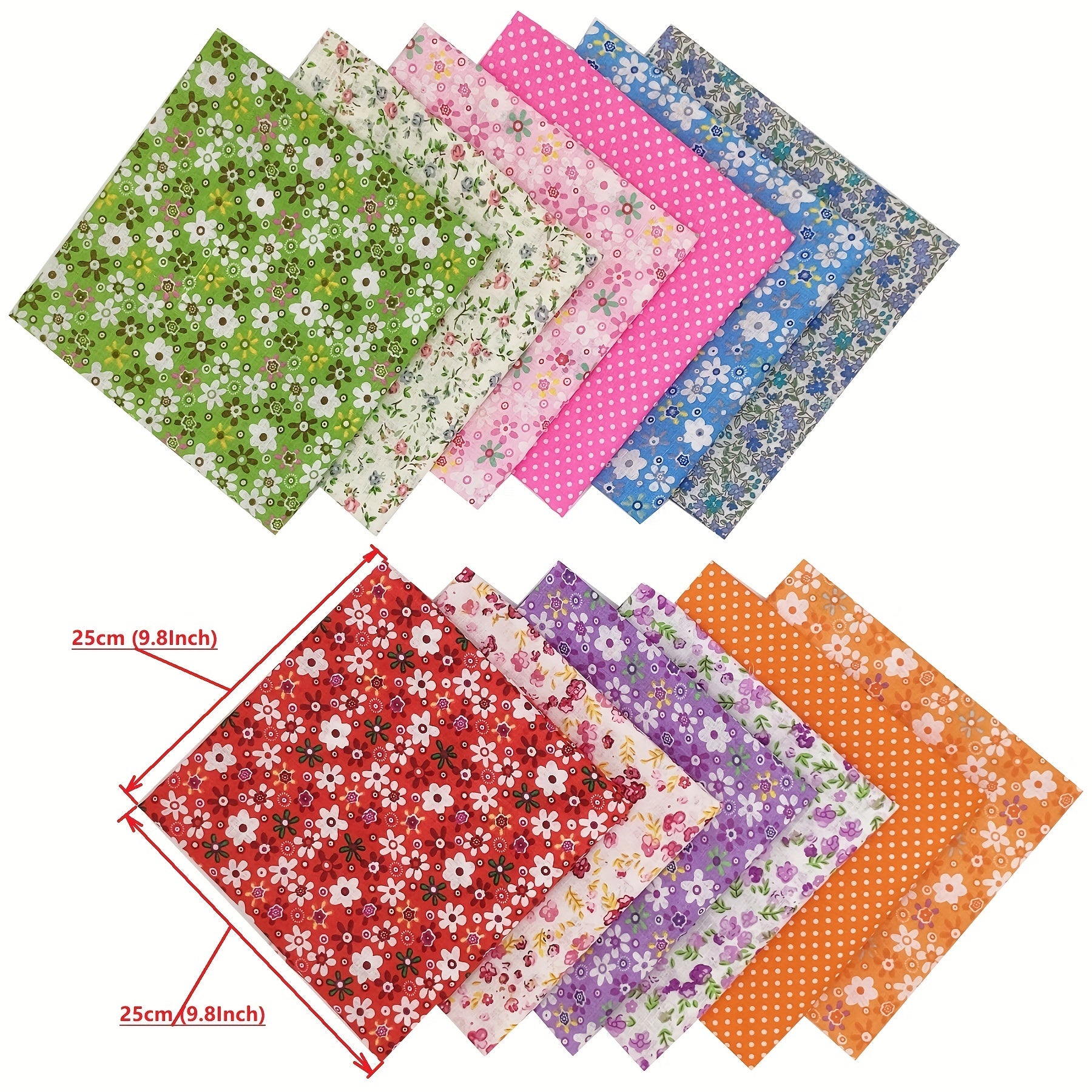 12pcs Rainbow Series Cotton Patchwork Fabric Flowers Precut Different Pattern
