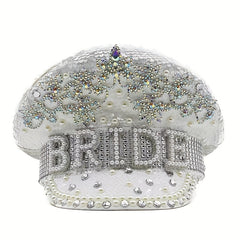 Faux Pearl Bride Captain Hat Rhinestone Sequin Decor Bachelorette Party