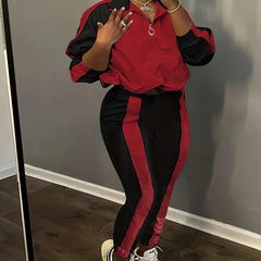 Colorblock Raglan Sleeve Zip Top & Striped Joggers Set