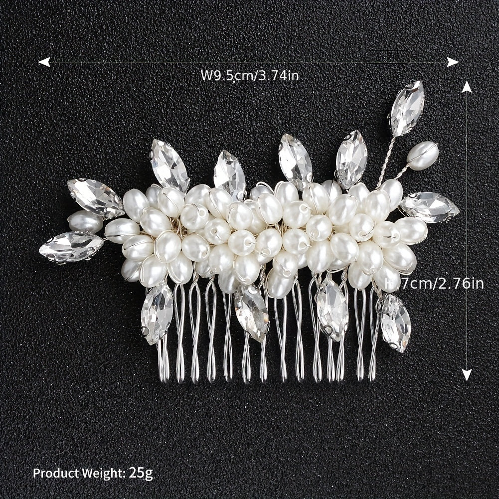Faux Pearl Hair Comb Floral Rhinestone Alloy Hair Comb Hairpin for Girls Women