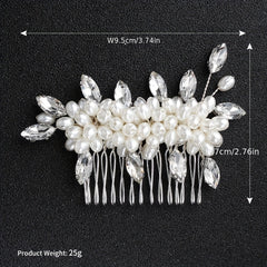 Faux Pearl Hair Comb Floral Rhinestone Alloy Hair Comb Hairpin for Girls Women