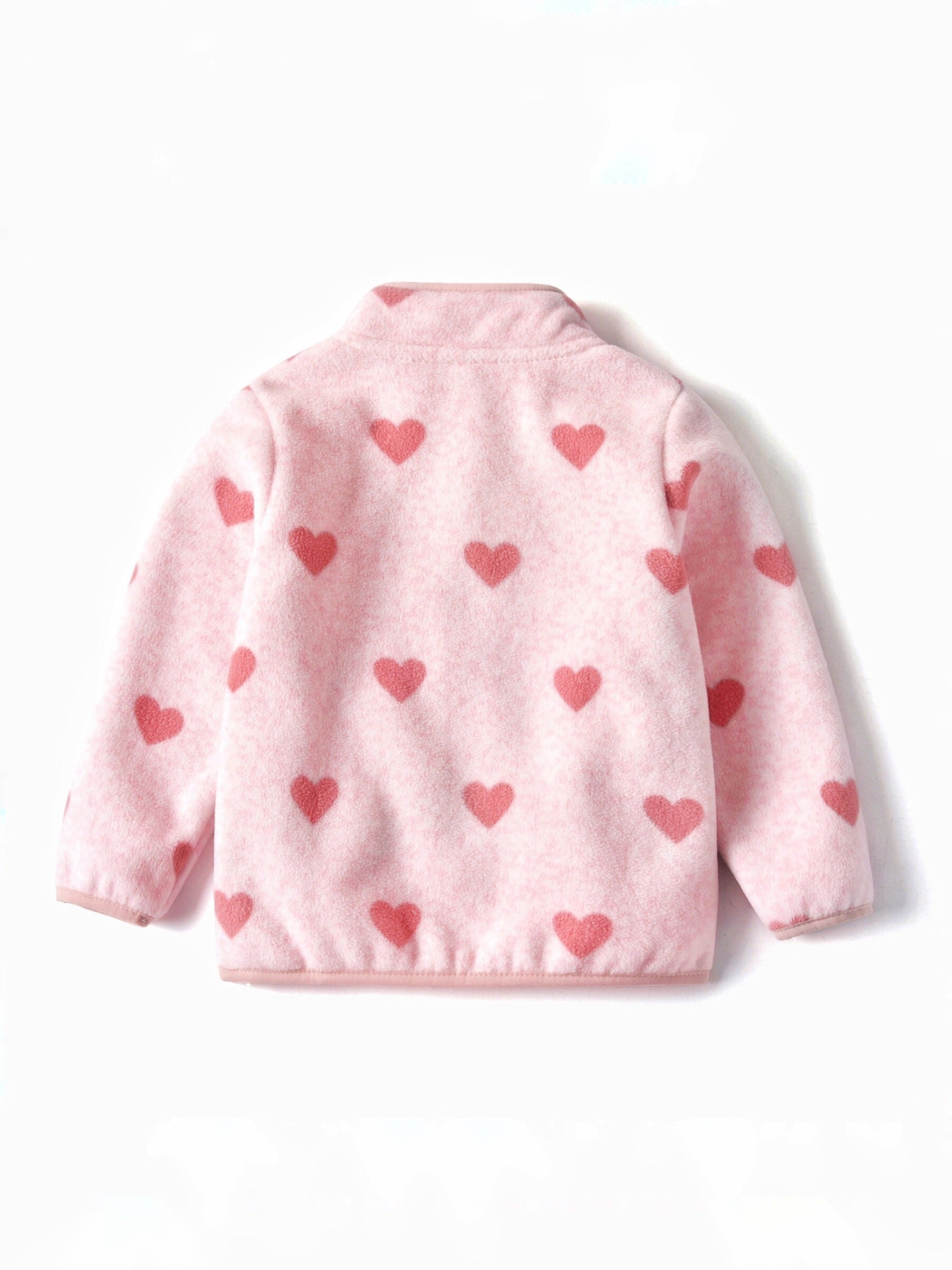 Girls Fleece Heart Printed Zipper Jacket for Outdoor