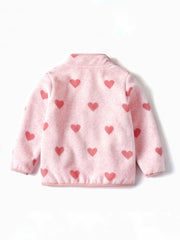 Girls Fleece Heart Printed Zipper Jacket for Outdoor
