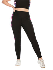 Colorblock Print Yoga Leggings With Pocket