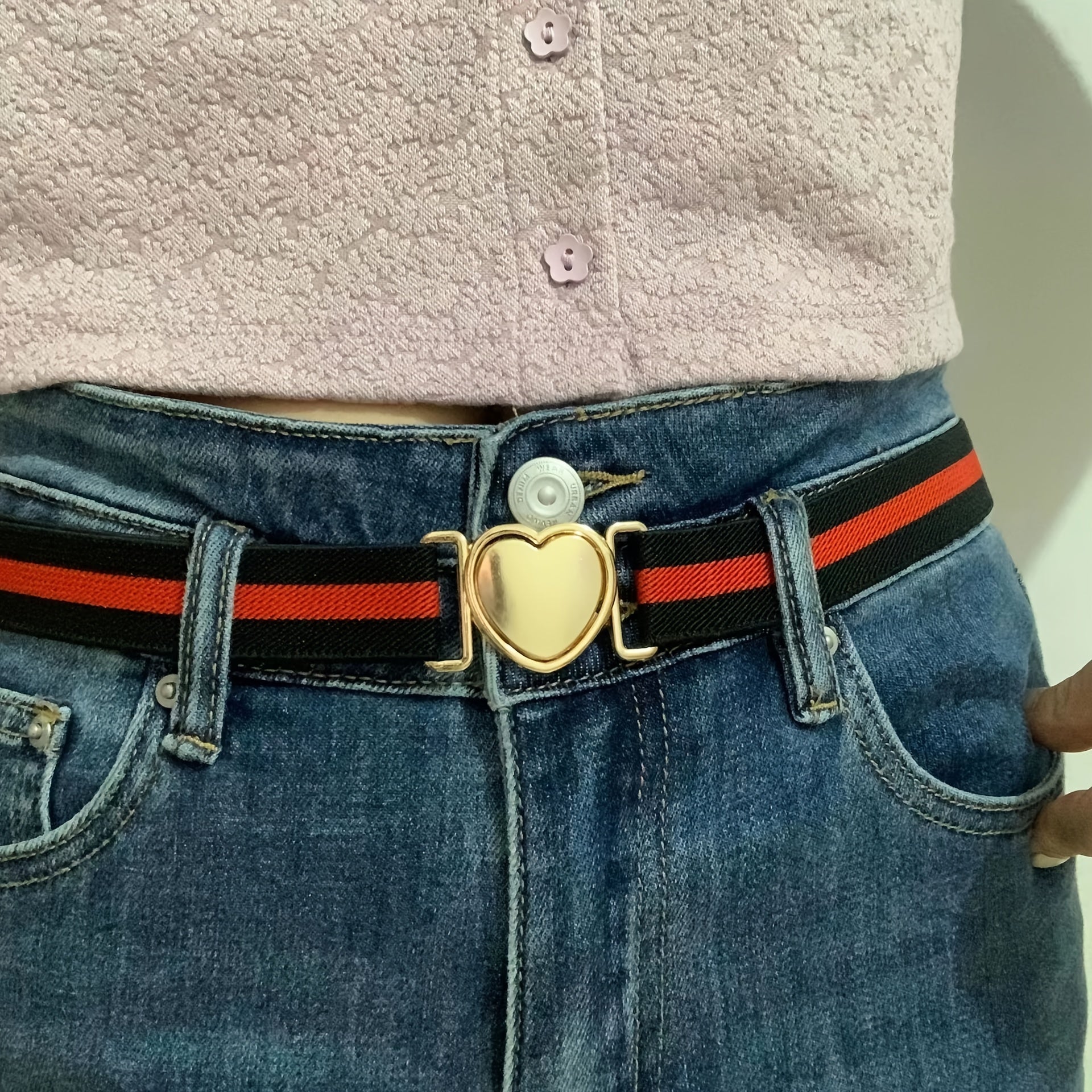 Kids Colorful Elastic Stretch Belts w/ Heart Shape Buckle