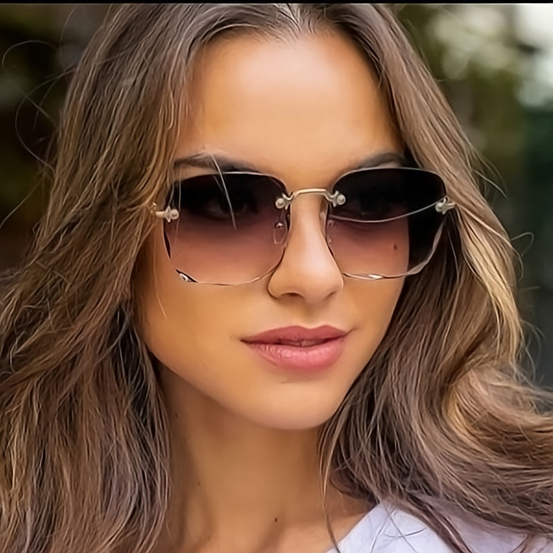 Oversized Square Frame Polarized Sunglasses Cut Edge Frameless