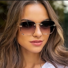 Oversized Square Frame Polarized Sunglasses Cut Edge Frameless