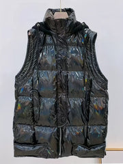 Women's Sleeveless Puffer Jacket with Detachable Hat