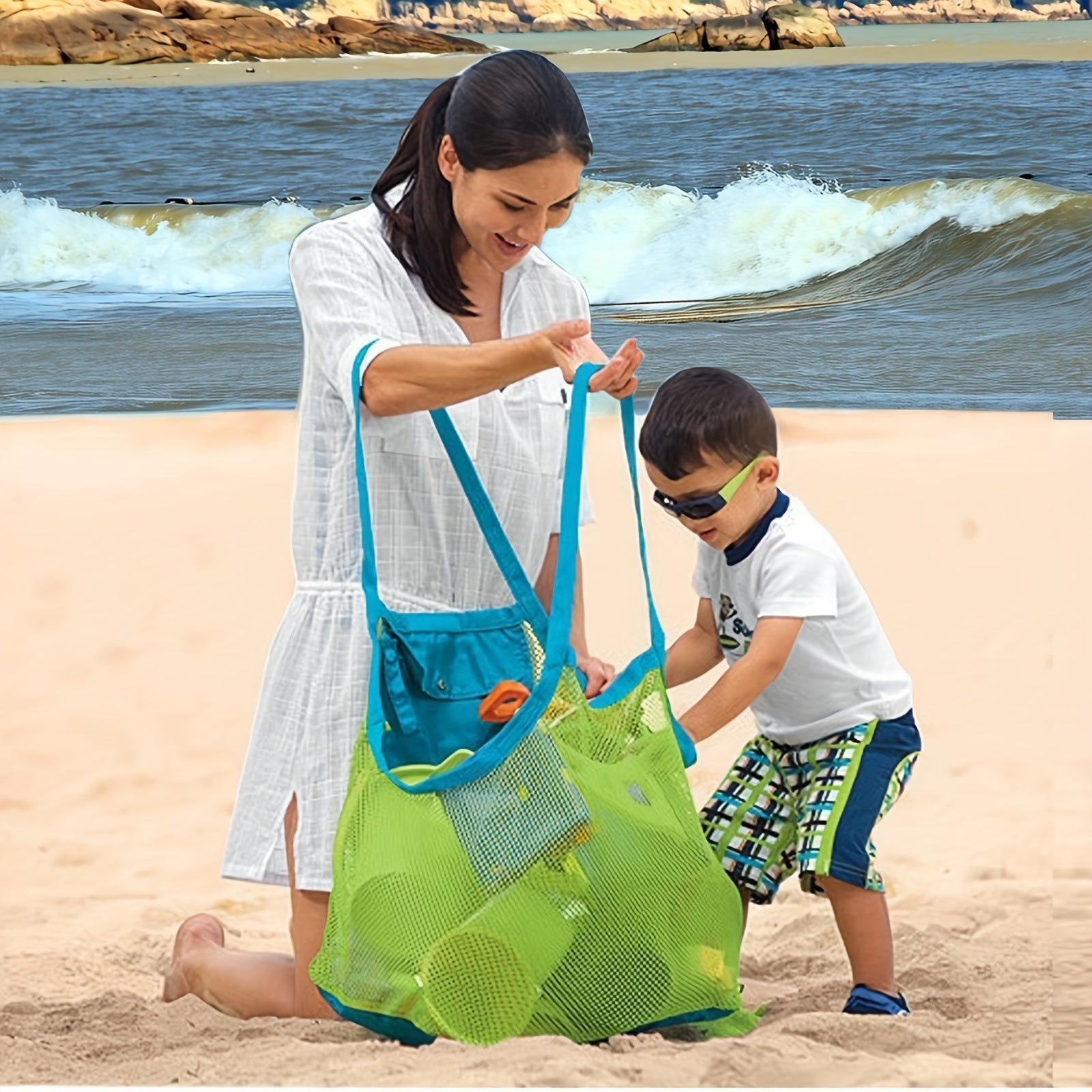 Mesh Beach Bag And Tote For Sand Toys Beach Net