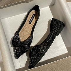 Glitter Bow Tie Flat Shoes Slip On Women's Footwear