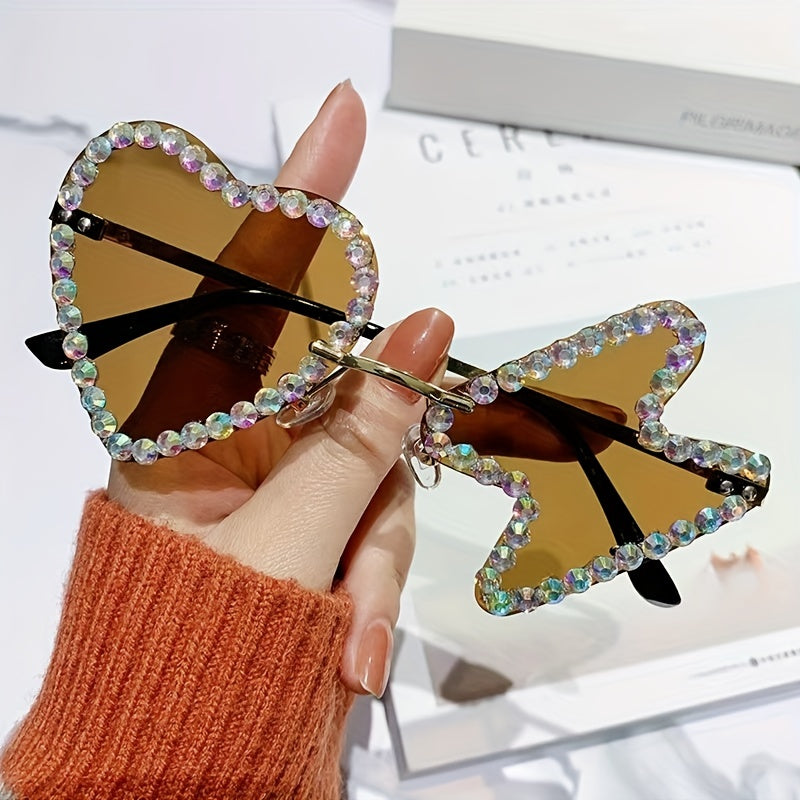 Children's Rhinestone Heart & Hourglass Shape Sunglasses