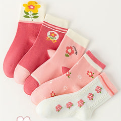 Girl's Cartoon Floral Knitted Socks Cotton Soft Crew Socks