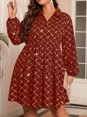 Women's Golden Argyle Print V Neck Smock Mini Dress