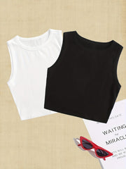 2 Pack Y2K Sleeveless Crop Tank Tops Summer Women's Clothing