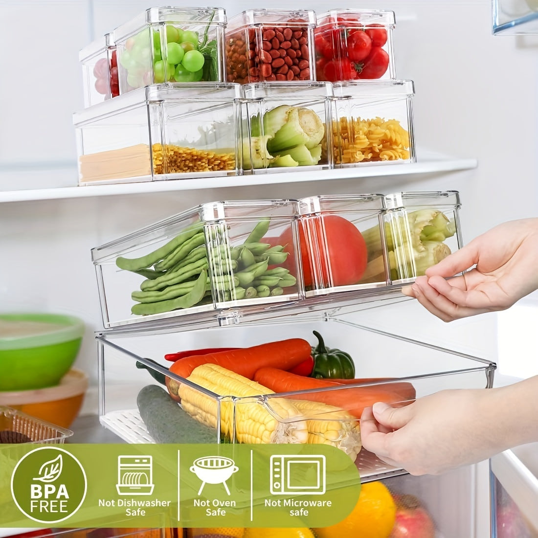10pcs PET Refrigerator Storage Box Pantry Organization With Lids