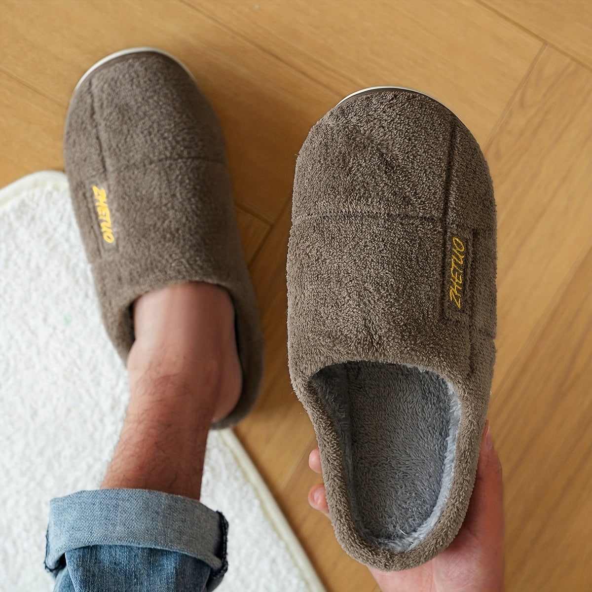 Soft Plush Cozy House Slippers Anti skid Slip on Shoes Indoor For Men