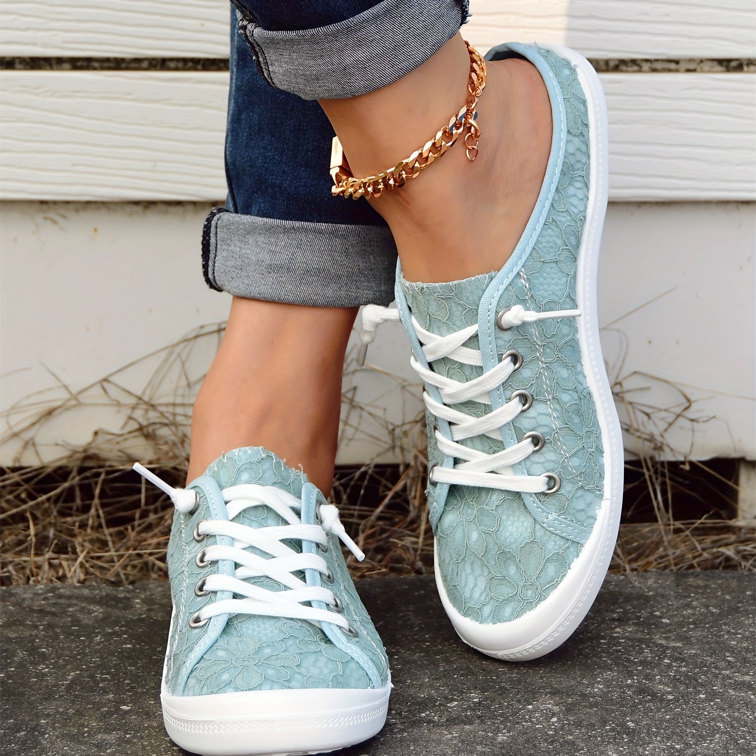 Women's Sea Lace Flower Mules Sneakers Lightweight Casual Shoes