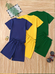 Boys Funny Smile Face Graphic Print T-shirt & Shorts Set
