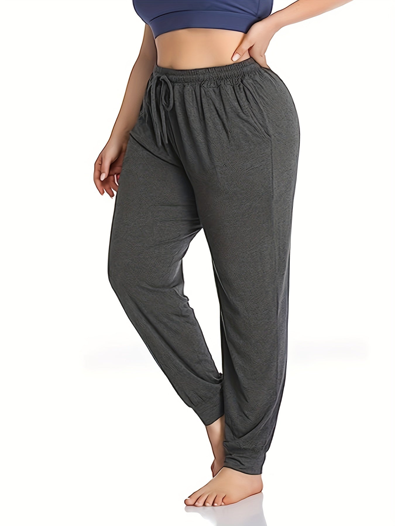 Sports Pants Women's Plus Solid Tie Elastic Waist Yoga Joggers