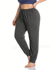 Sports Pants Women's Plus Solid Tie Elastic Waist Yoga Joggers