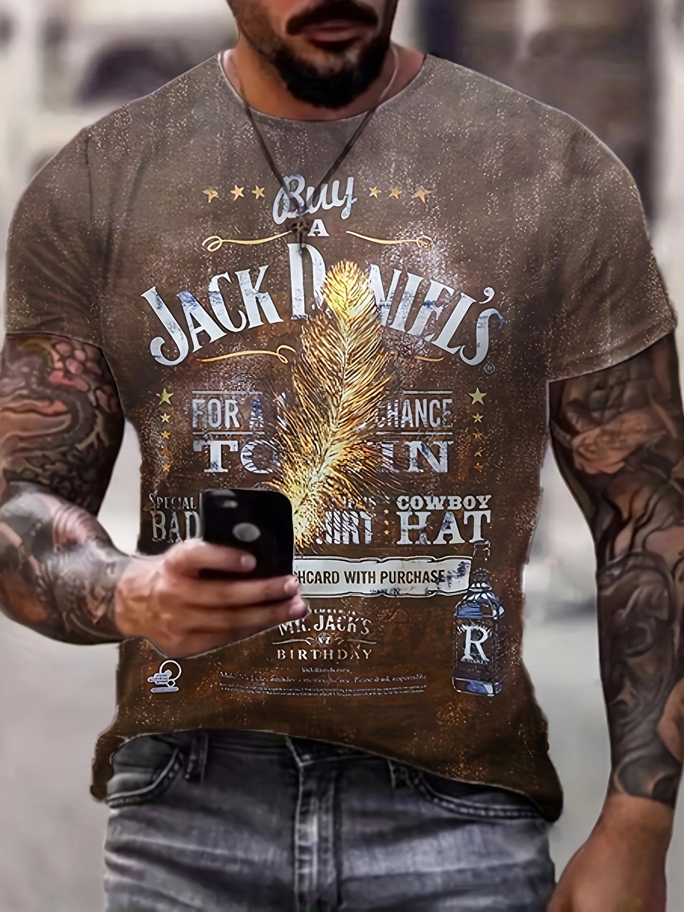 Men's Feather Pattern Sports T shirt Casual Stretch Tee Shirt