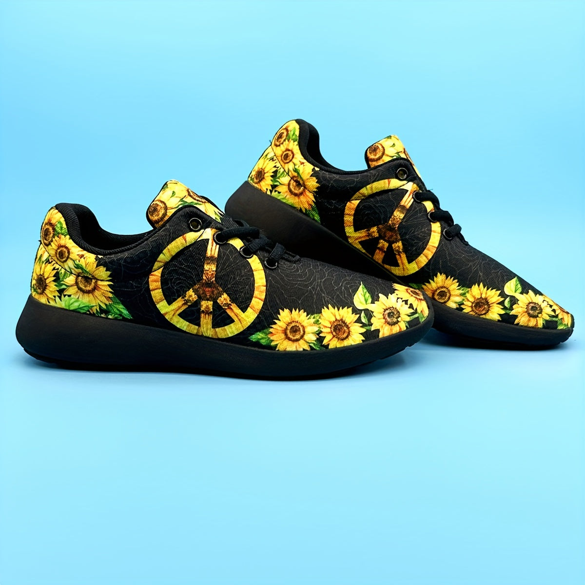 Flower Pattern Lightweight Running Shoes Breathable Non Slip Lace Up Sneakers