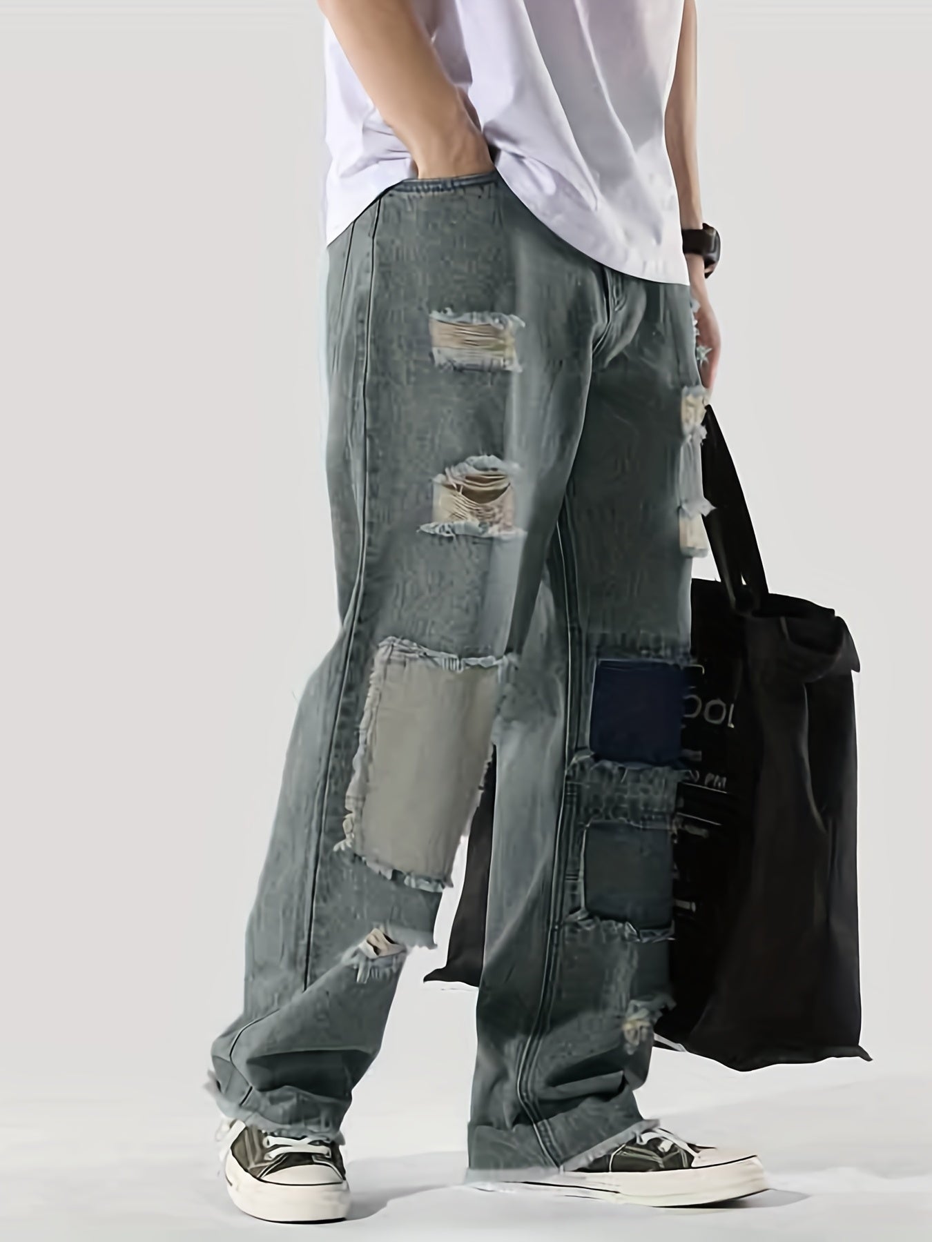 Men's Vintage Ripped Denim Jeans Straight Leg