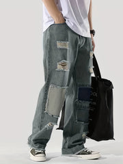 Men's Vintage Ripped Denim Jeans Straight Leg