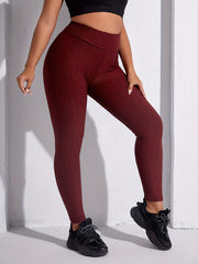 High Rise Skinny Sports Leggings - Solid Honeycomb Pattern