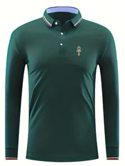 Men's Key Print Long Sleeve Polo Shirt