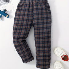 Boys Flannel Plaid Plush Pants Elastic Waist Kids Clothes