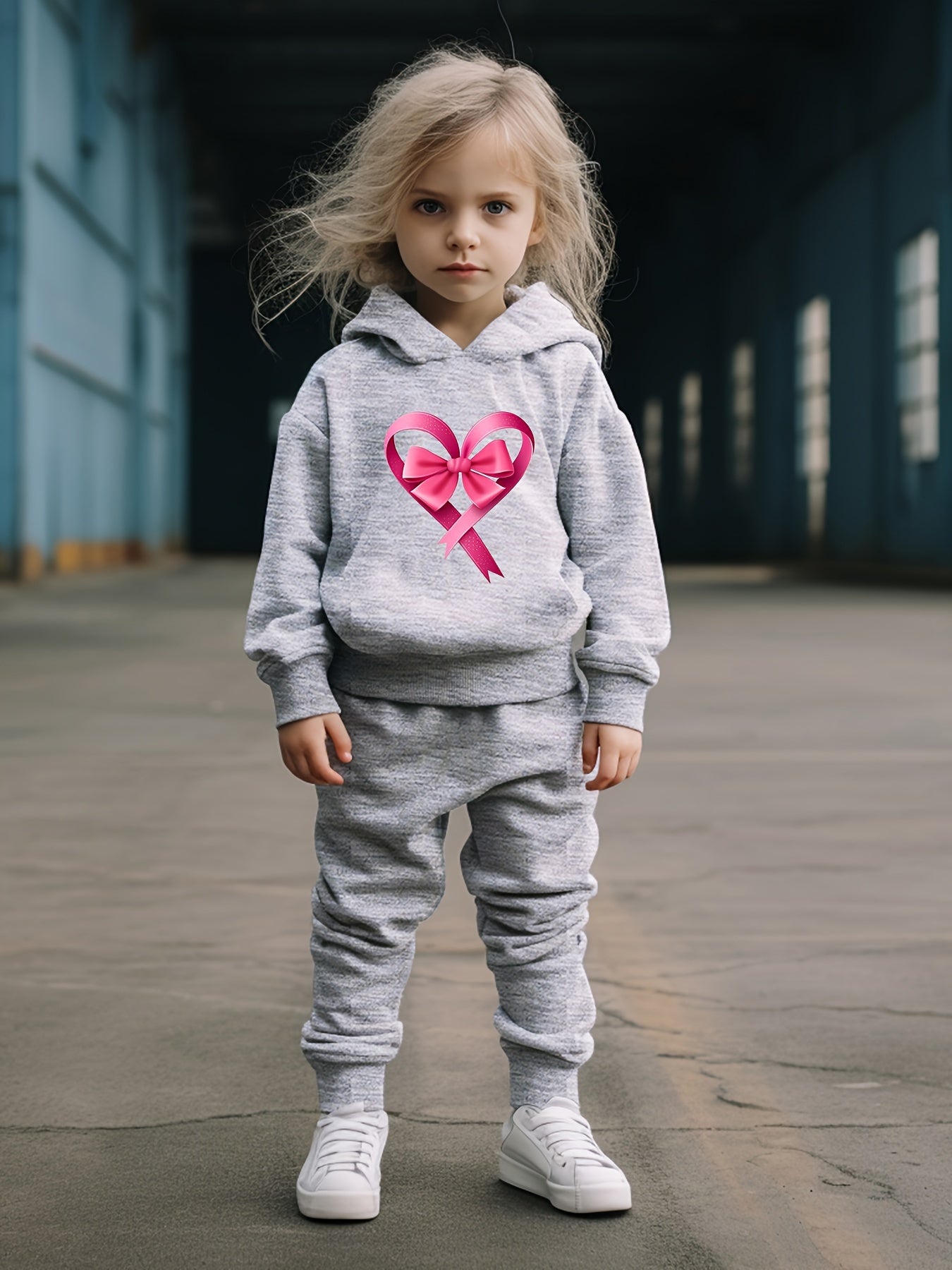 OERYUI Kids Breathable Activewear Set Heart Bow Print Hoodies Pants Set