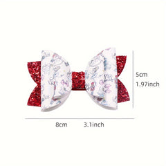 Red Christmas Glitter Bow Hairpin Faux Leather Clip