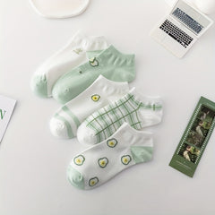 5 Pairs Fruit Print Socks & Lightweight Low Cut Ankle Socks for Women