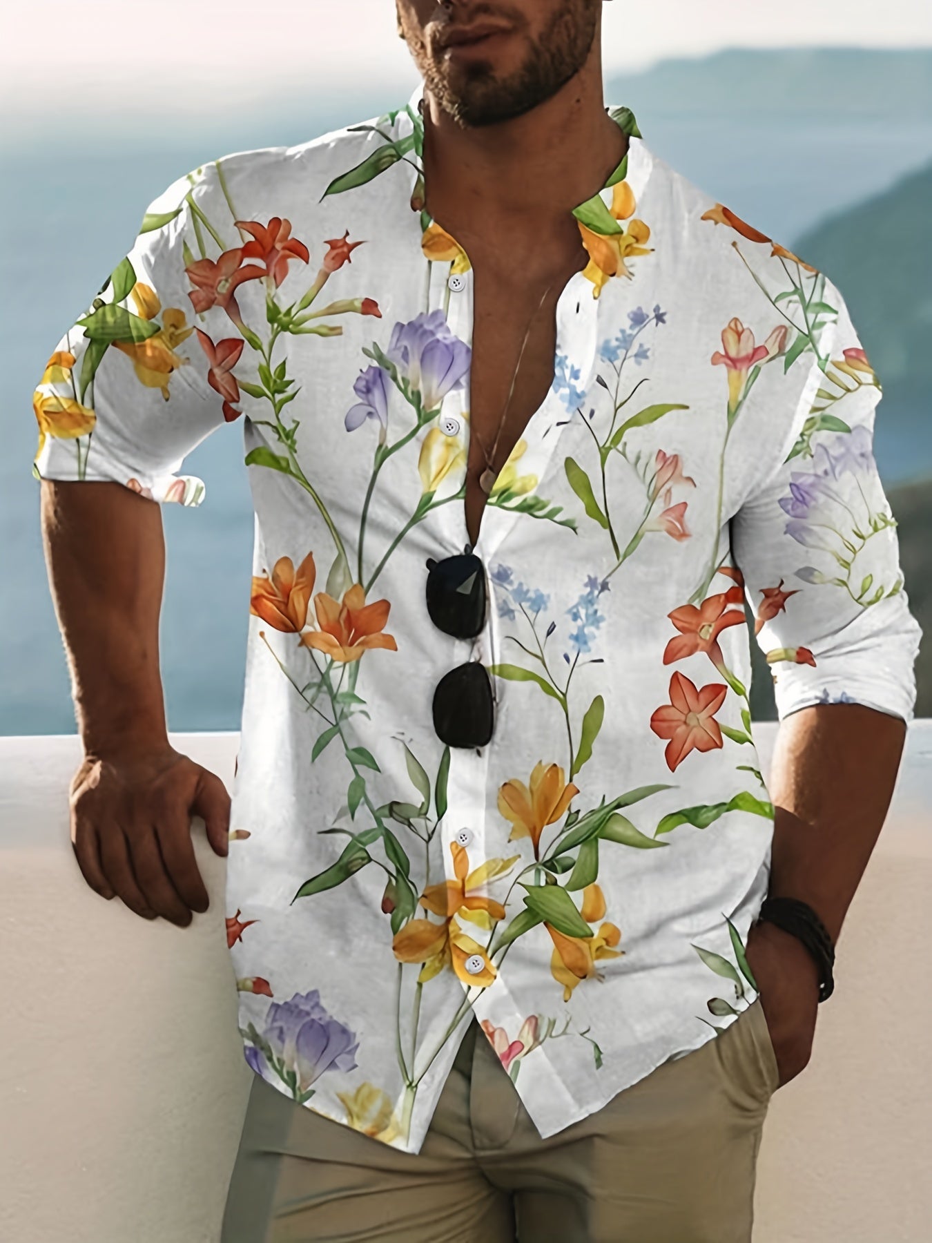 Men's Hawaiian Shirt Flower Print Short Sleeve Casual Summer Top