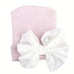 Newborn Baby Knitted Hat with Pink Bow for Baby Shower