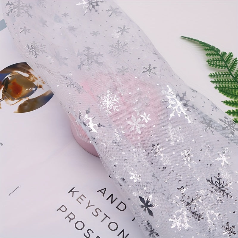 1pc Christmas Snowflake Tulle Silvery Decal Organza Mesh Cloth DIY Fabric