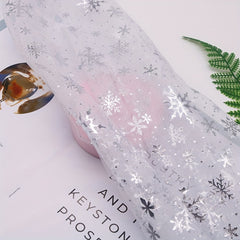 1pc Christmas Snowflake Tulle Silvery Decal Organza Mesh Cloth DIY Fabric