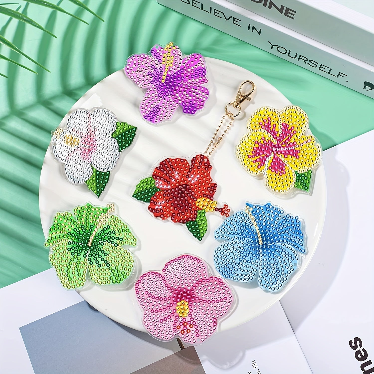 10pcs Tropical Floral Diamond Key Chain DIY Crafts