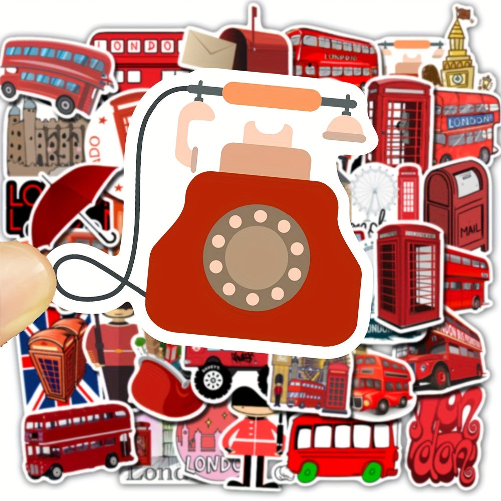 50pcs London Red Bus Graffiti Waterproof Vinyl Decals for Water Bottle Laptop