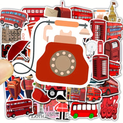 50pcs London Red Bus Graffiti Waterproof Vinyl Decals for Water Bottle Laptop
