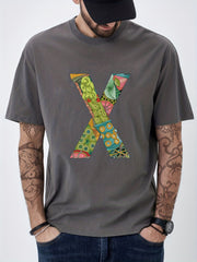 X Print Men's Graphic Crew Neck T-shirt for Summer Casual Comfy Tee