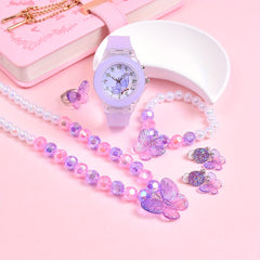 Girls' 6pcs Set Dual Movement LED Glowing Quartz Watch