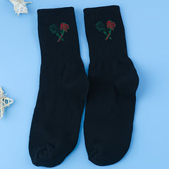 3 Pairs Floral Print Socks Women's Mid Tube Stockings