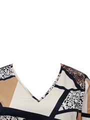 Women's Leopard Print Tie Long Sleeve V Neck Top