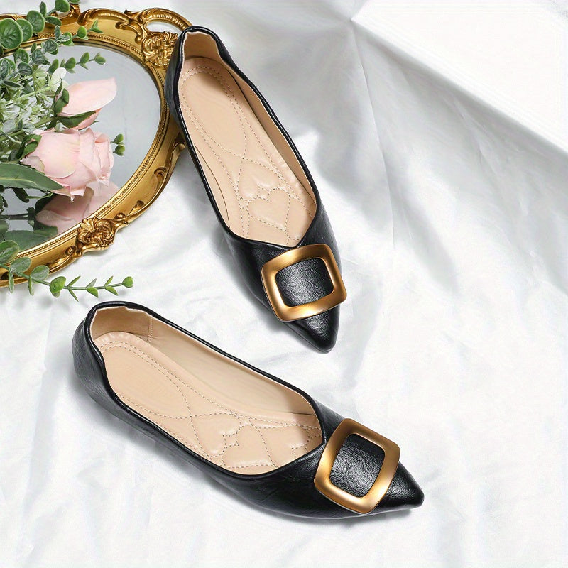 Women's Buckle Decor Flat Shoes Point Toe Soft Sole Shoes Lightweight