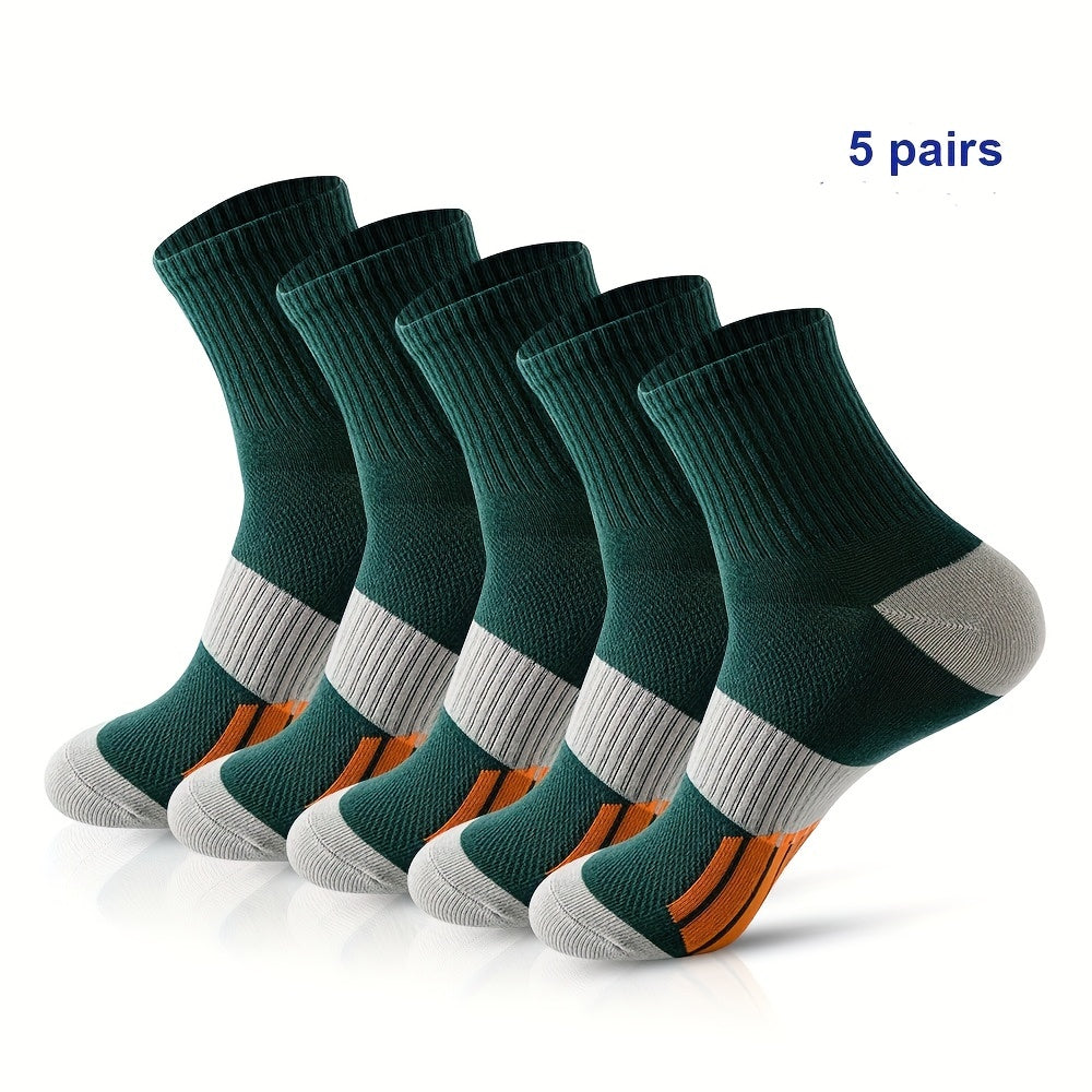 5pcs Men's Sweat Absorbing Cotton Socks for Sports