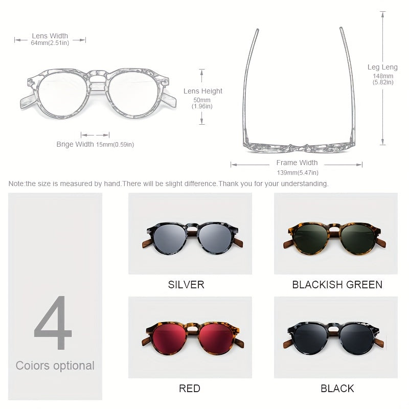 Men's Walnut Round Frame Polarized Sunglasses with UV Protection
